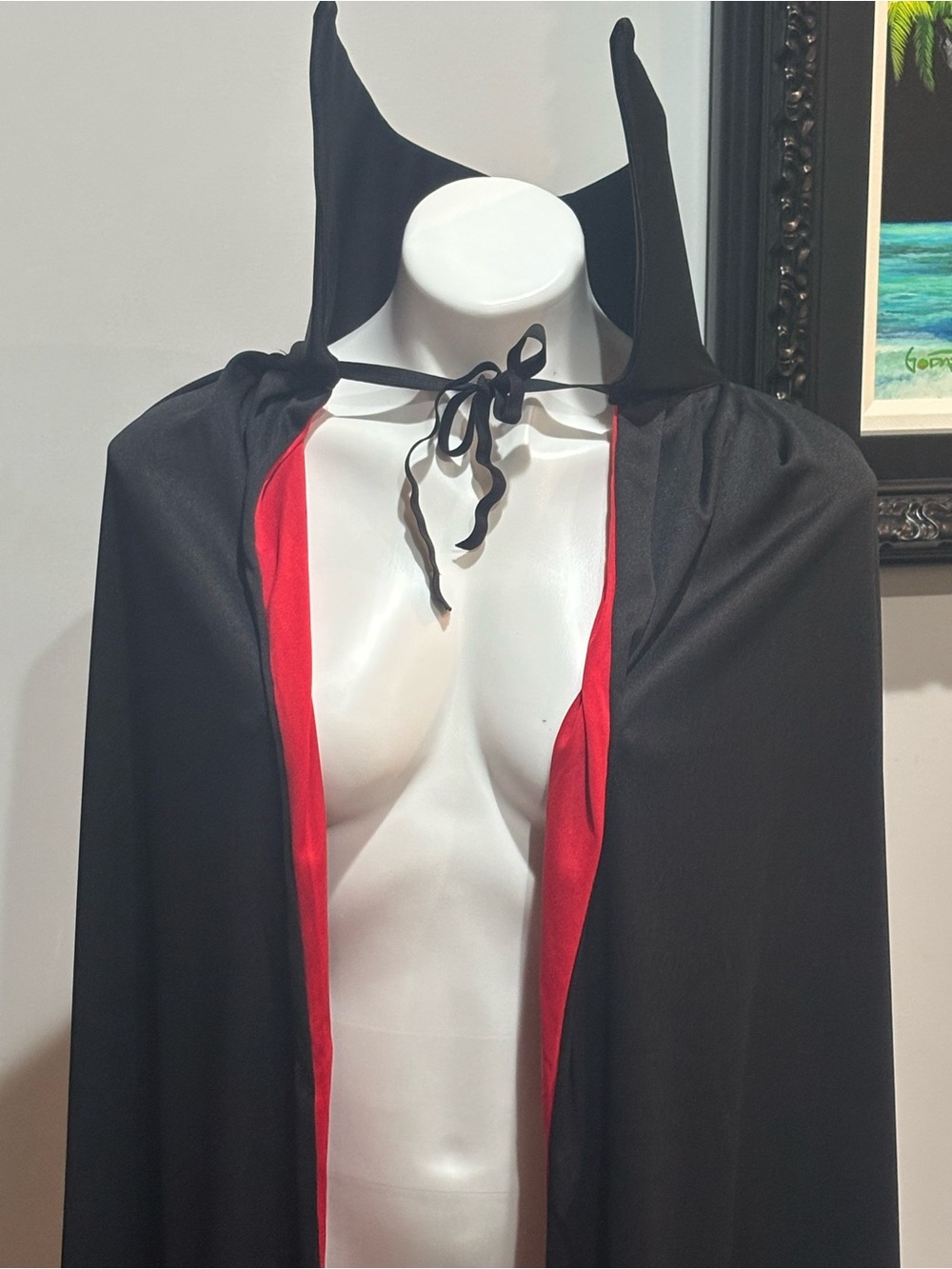Black Hooded Dracula Cape with Red Lining - Unisex Large or 2X - Picture 3 of 13
